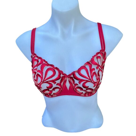 Simone Perele Red Look Demi Cup Unlined Balconette Bra 34E - Picture 1 of 9